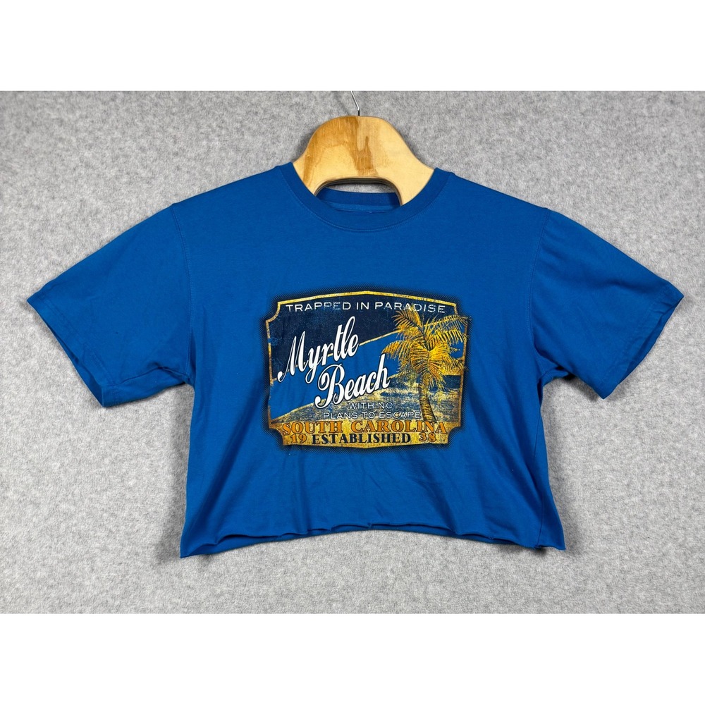 B.B. Tropics Myrtle Beach T-Shirt Womens L Blue Good Crop Top Graphic Souvenir